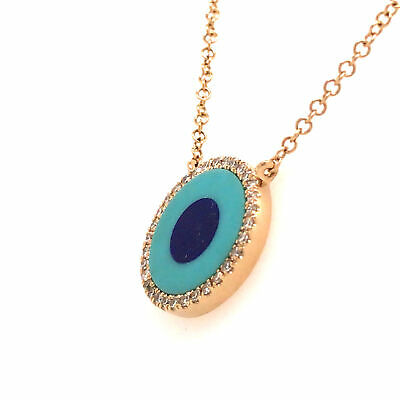 14K Turquoise, Lapis and Diamond Necklace Yellow Gold