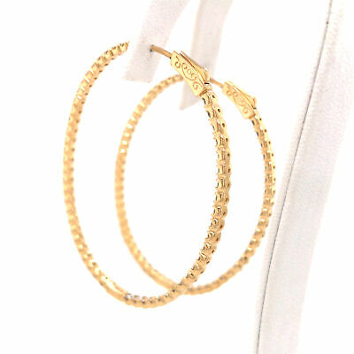 14K Oval Diamond In/Out Hoop Earrings Yellow Gold